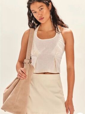 NWOT Free People Free-est Tie-Neck Linen-Blend Halter Crop Top Camisole